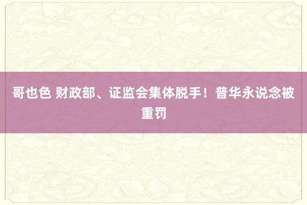 哥也色 财政部、证监会集体脱手！普华永说念被重罚