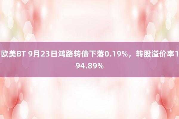 欧美BT 9月23日鸿路转债下落0.19%，转股溢价率194.89%