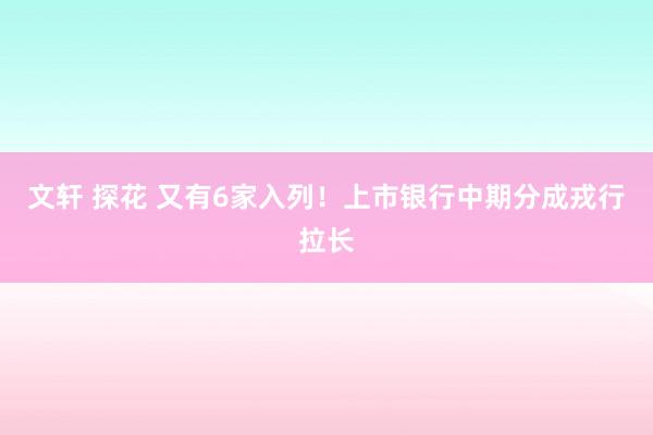 文轩 探花 又有6家入列！上市银行中期分成戎行拉长