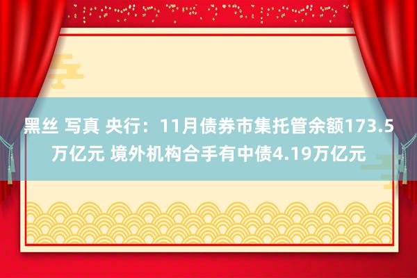 黑丝 写真 央行：11月债券市集托管余额173.5万亿元 境外机构合手有中债4.19万亿元