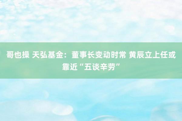 哥也操 天弘基金：董事长变动时常 黄辰立上任或靠近“五谈辛劳”
