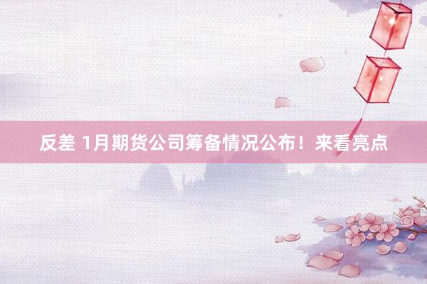 反差 1月期货公司筹备情况公布！来看亮点