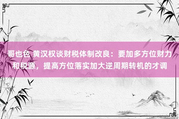 哥也色 黄汉权谈财税体制改良：要加多方位财力和税源，提高方位落实加大逆周期转机的才调