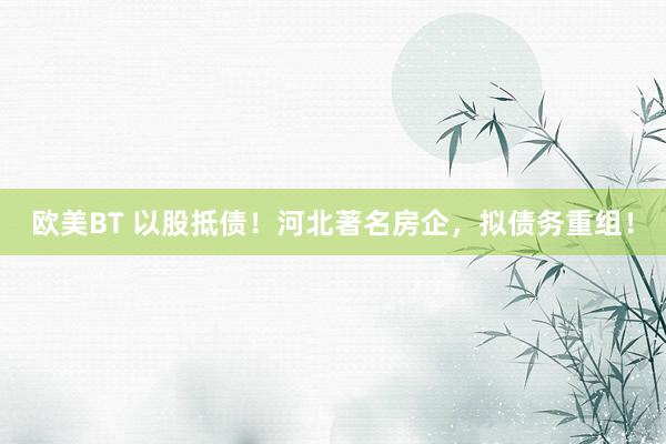 欧美BT 以股抵债！河北著名房企，拟债务重组！