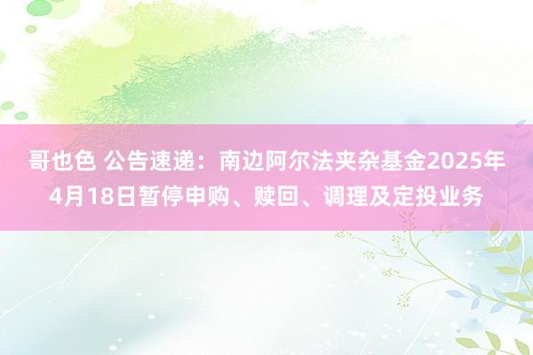 哥也色 公告速递：南边阿尔法夹杂基金2025年4月18日暂停申购、赎回、调理及定投业务
