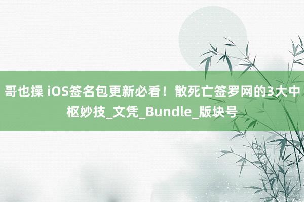 哥也操 iOS签名包更新必看！散死亡签罗网的3大中枢妙技_文凭_Bundle_版块号