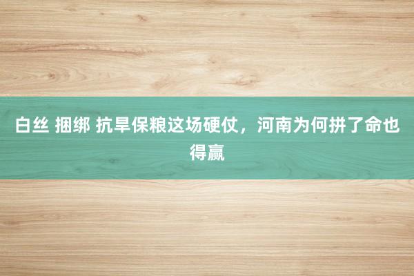 白丝 捆绑 抗旱保粮这场硬仗，河南为何拼了命也得赢