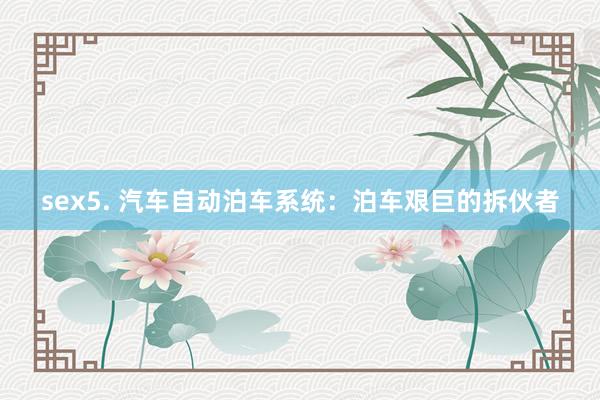 sex5. 汽车自动泊车系统：泊车艰巨的拆伙者