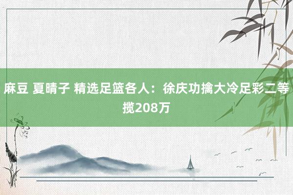 麻豆 夏晴子 精选足篮各人：徐庆功擒大冷足彩二等揽208万