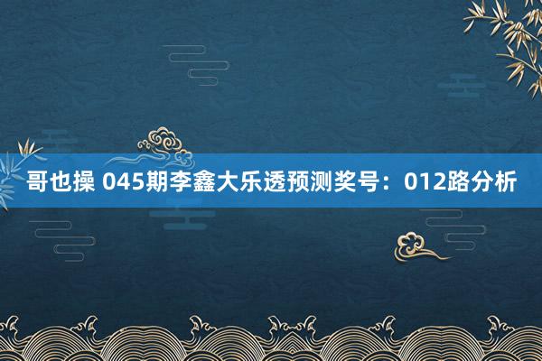 哥也操 045期李鑫大乐透预测奖号：012路分析