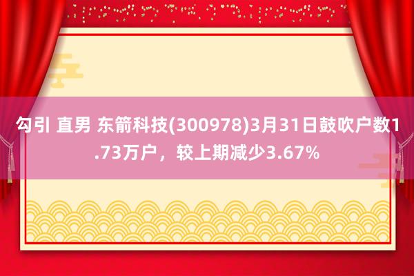 勾引 直男 东箭科技(300978)3月31日鼓吹户数1.73万户，较上期减少3.67%