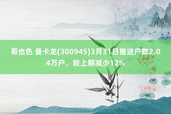 哥也色 曼卡龙(300945)3月31日推进户数2.04万户，较上期减少12%